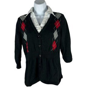 Elementz Womens Argyle Cardigan Sweater With 3/4 Sleeves Size S